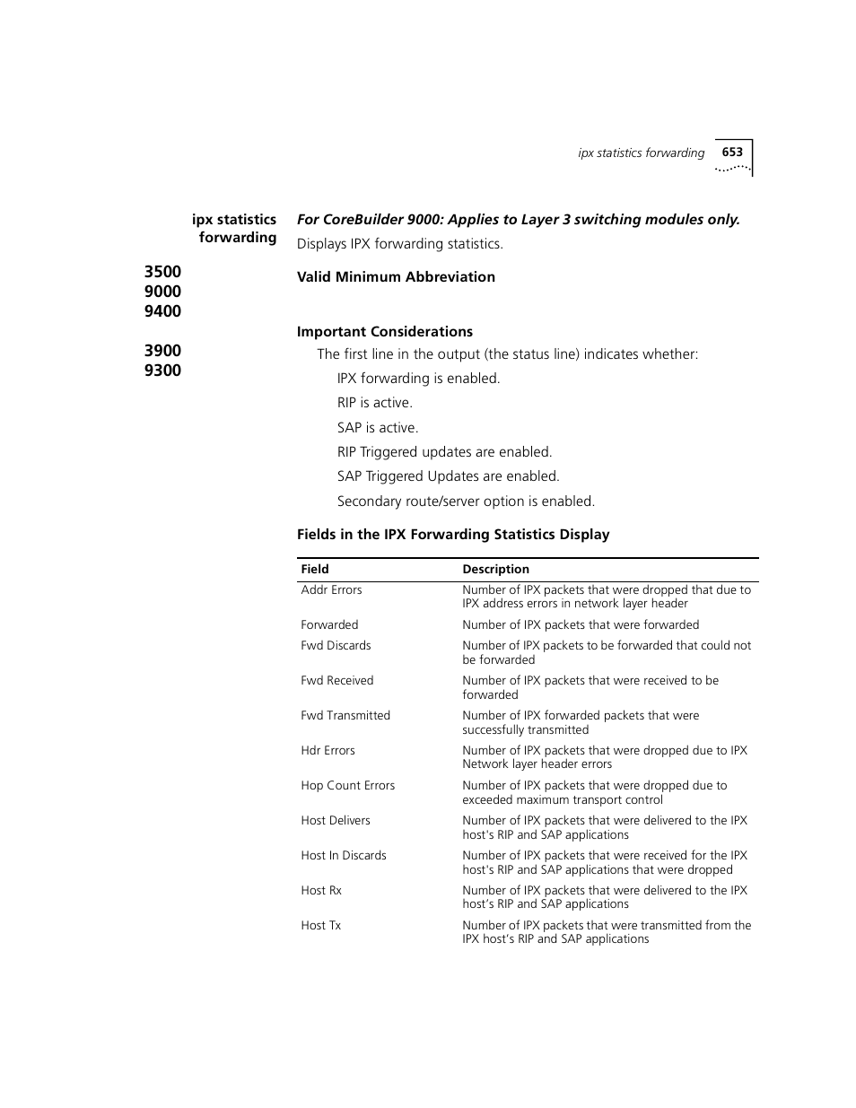 Ipx statistics forwarding | 3Com 3500 User Manual | Page 653 / 784