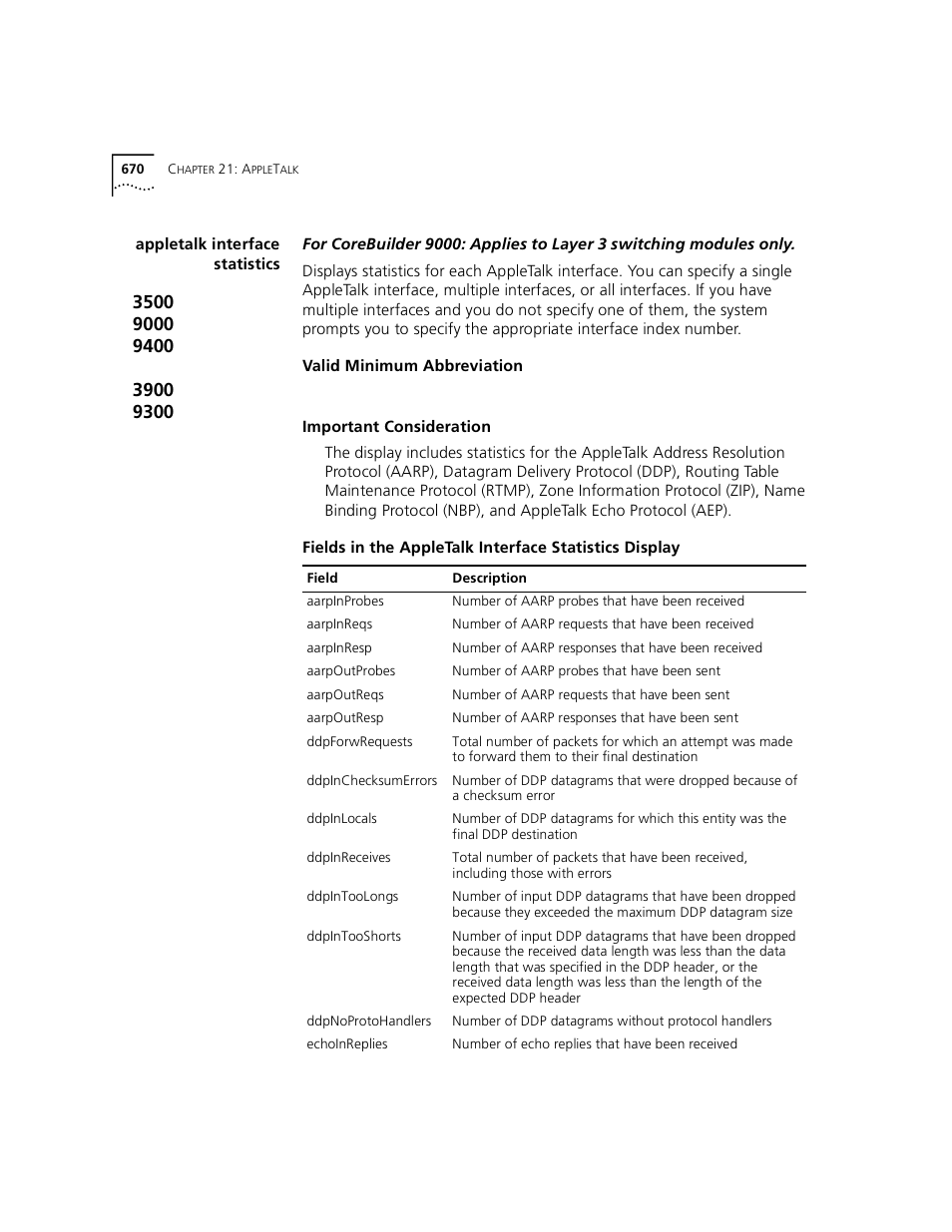 Appletalk interface statistics | 3Com 3500 User Manual | Page 670 / 784