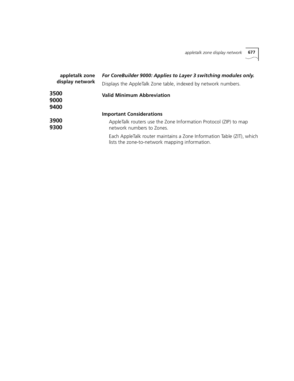 Appletalk zone display network | 3Com 3500 User Manual | Page 677 / 784