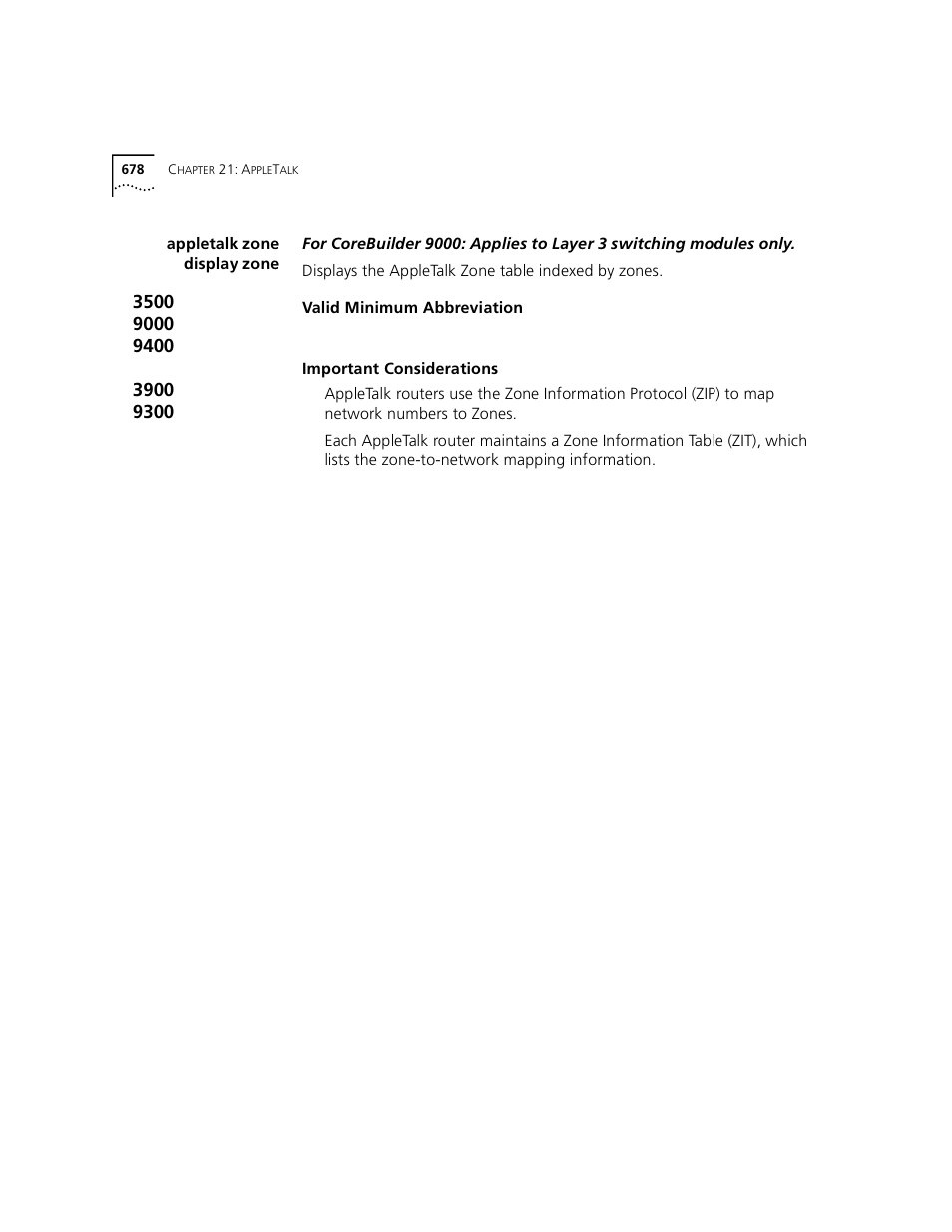 Appletalk zone display zone | 3Com 3500 User Manual | Page 678 / 784