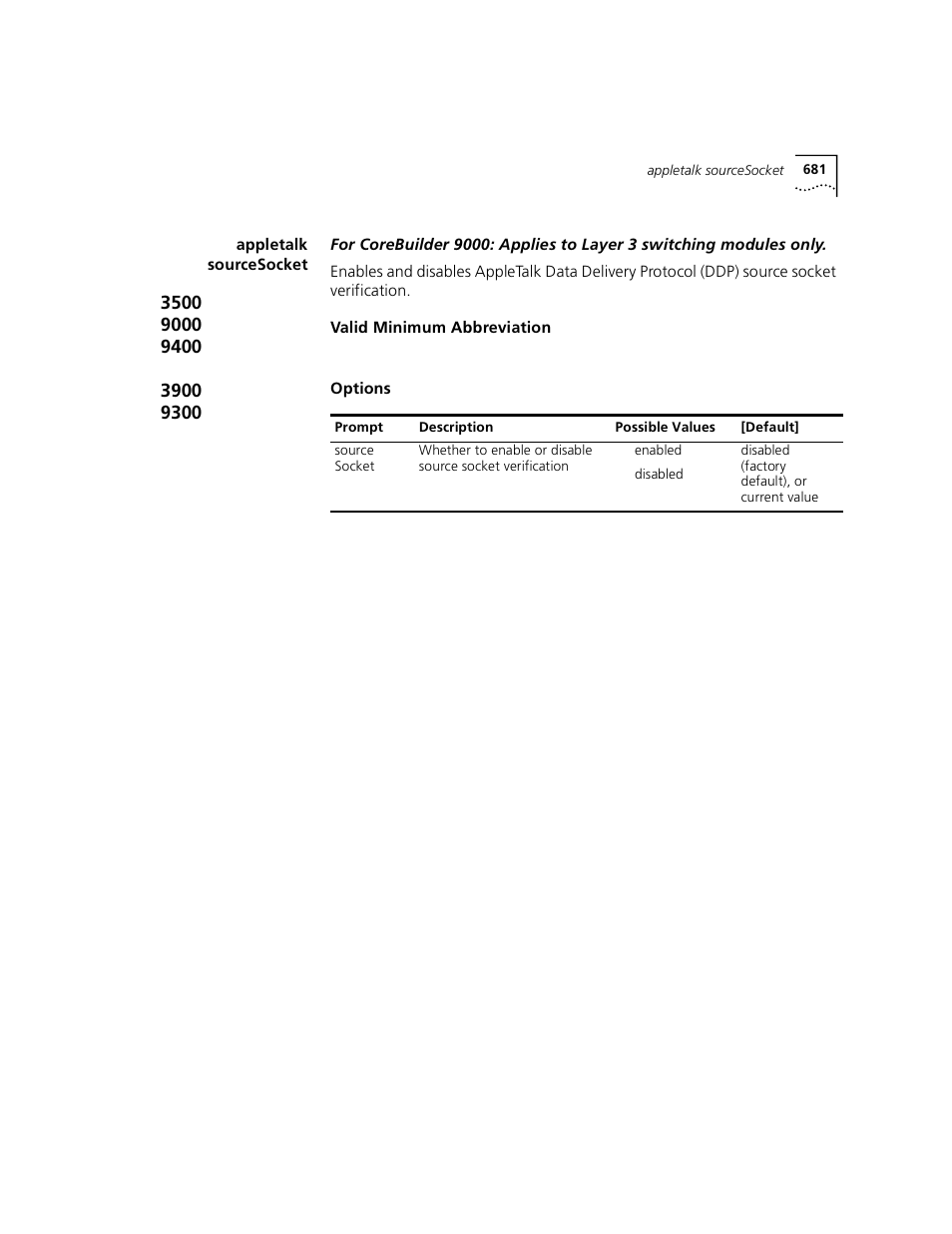 Appletalk sourcesocket | 3Com 3500 User Manual | Page 681 / 784