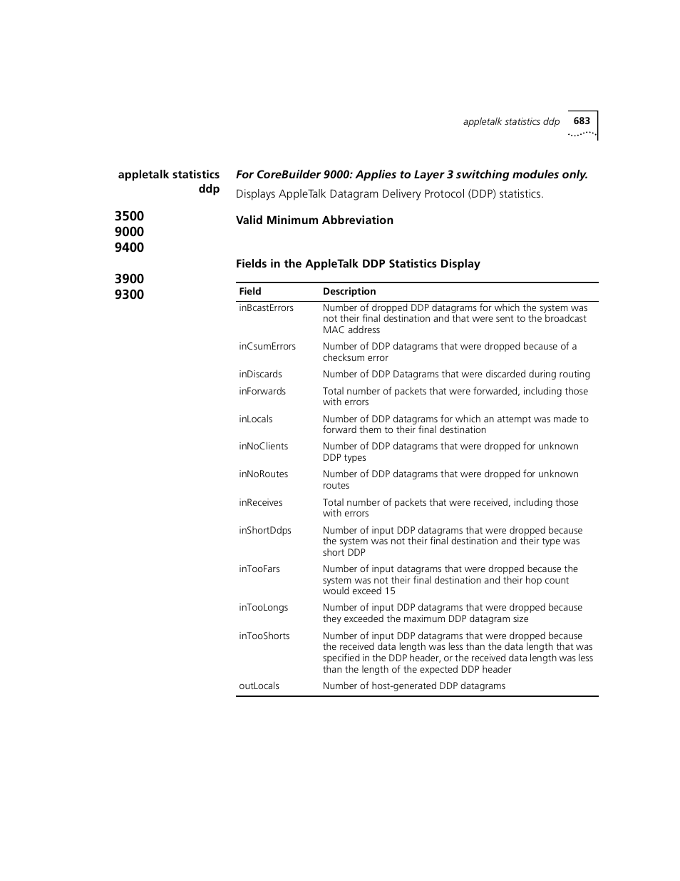 Appletalk statistics ddp | 3Com 3500 User Manual | Page 683 / 784
