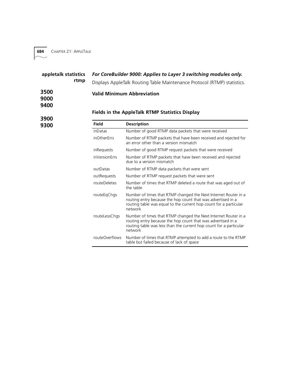 Appletalk statistics rtmp | 3Com 3500 User Manual | Page 684 / 784
