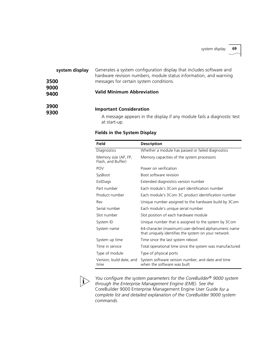 System display | 3Com 3500 User Manual | Page 69 / 784