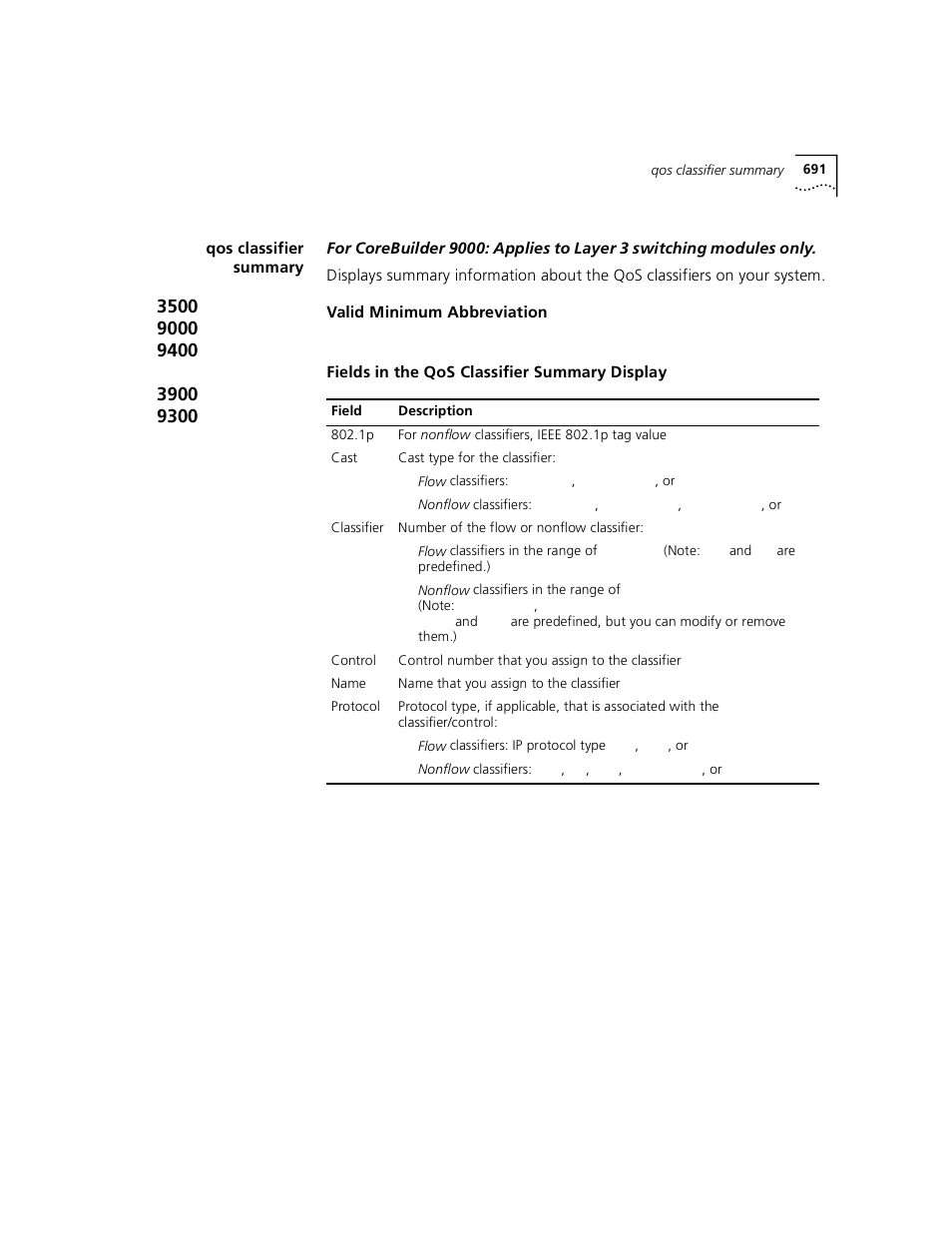 Qos classifier summary | 3Com 3500 User Manual | Page 691 / 784