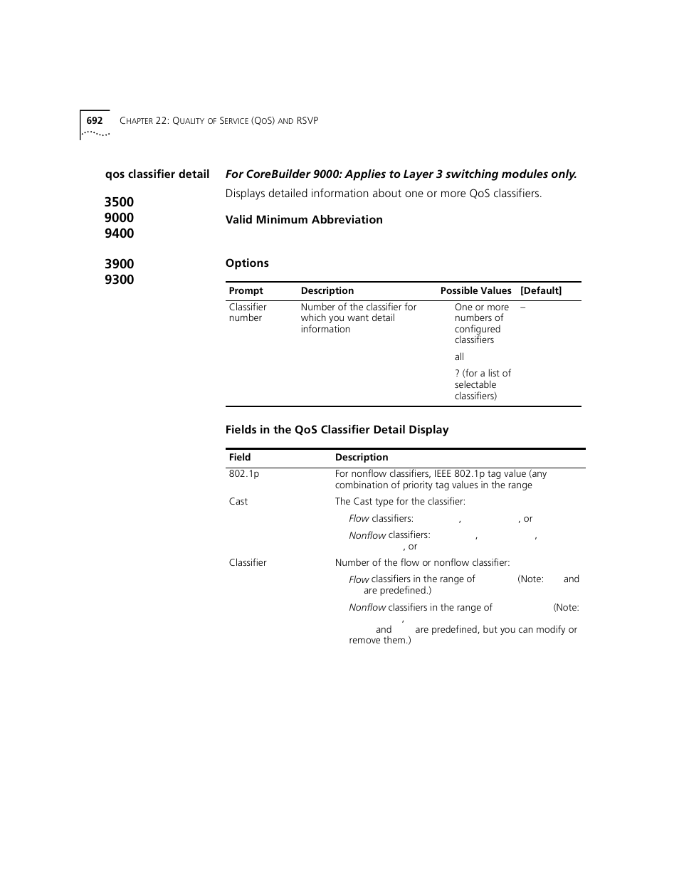 Qos classifier detail | 3Com 3500 User Manual | Page 692 / 784