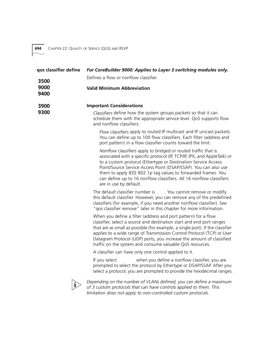 Qos classifier define | 3Com 3500 User Manual | Page 694 / 784