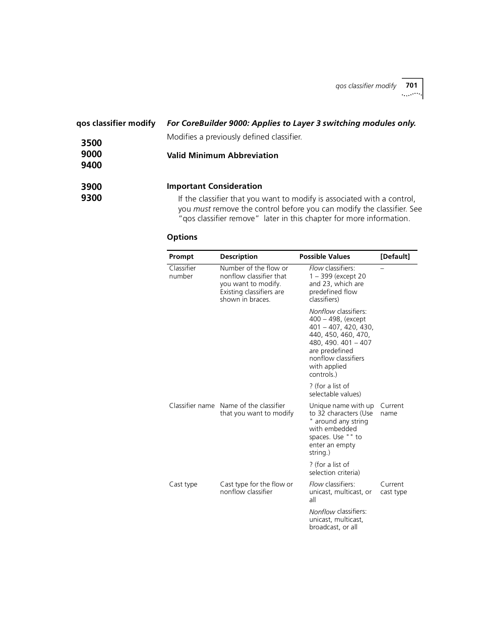 Qos classifier modify | 3Com 3500 User Manual | Page 701 / 784