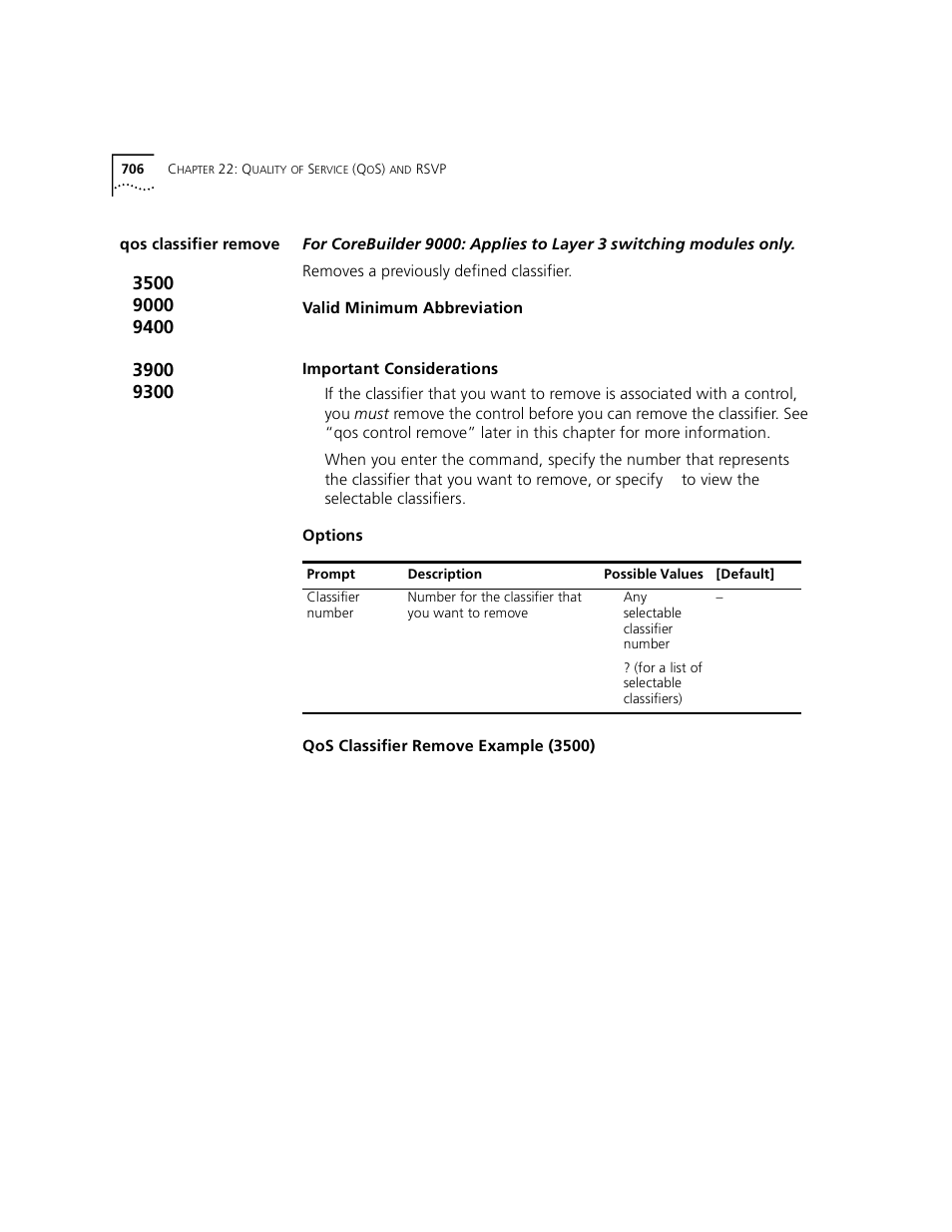 Qos classifier remove | 3Com 3500 User Manual | Page 706 / 784