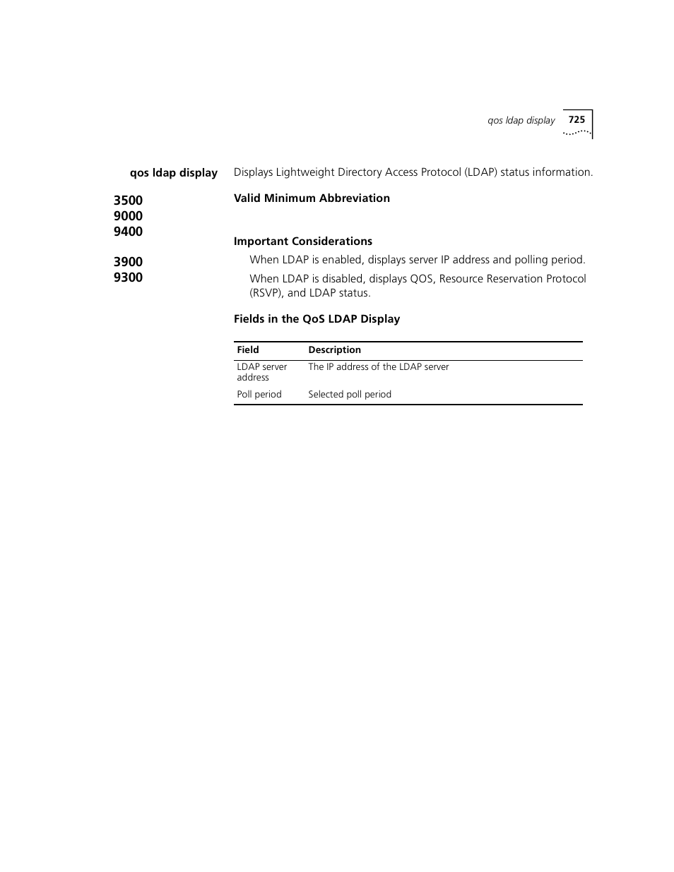 Qos ldap display | 3Com 3500 User Manual | Page 725 / 784