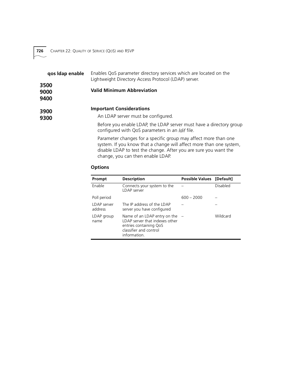 Qos ldap enable | 3Com 3500 User Manual | Page 726 / 784