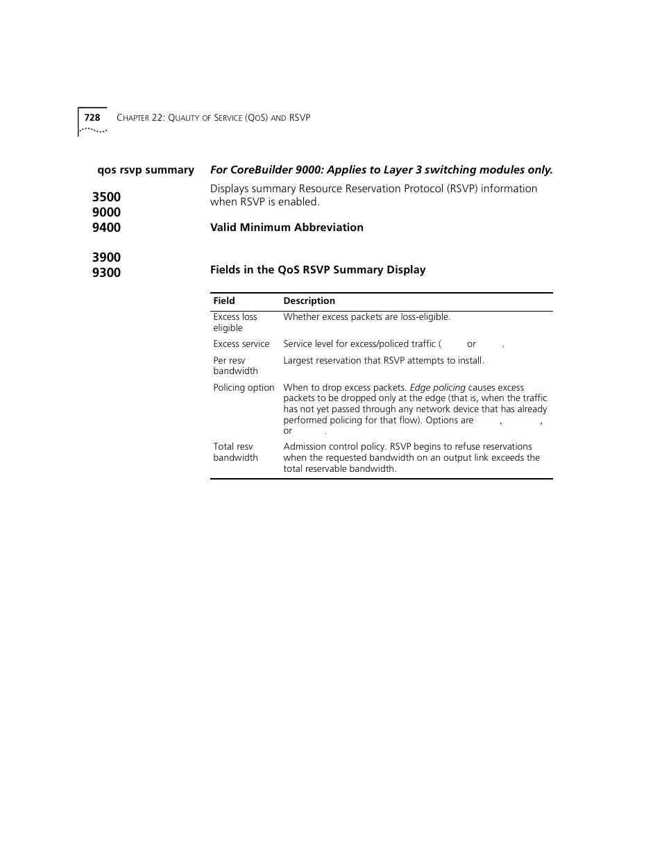 Qos rsvp summary | 3Com 3500 User Manual | Page 728 / 784