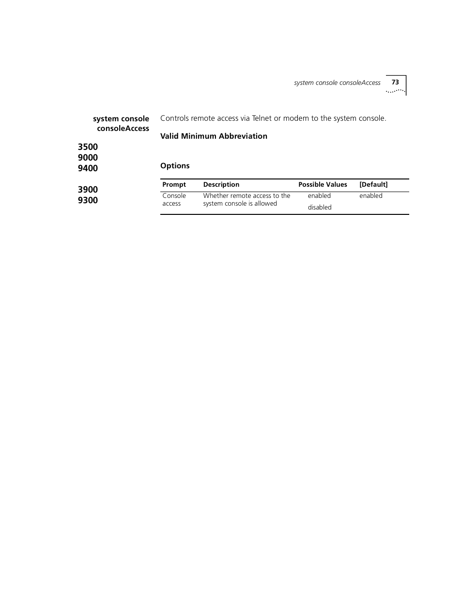 System console consoleaccess | 3Com 3500 User Manual | Page 73 / 784