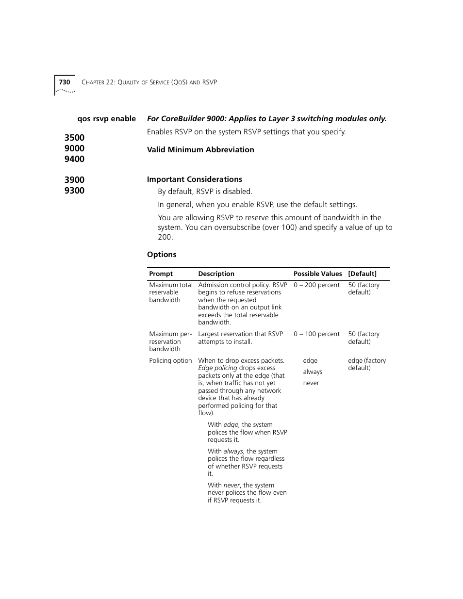 Qos rsvp enable | 3Com 3500 User Manual | Page 730 / 784