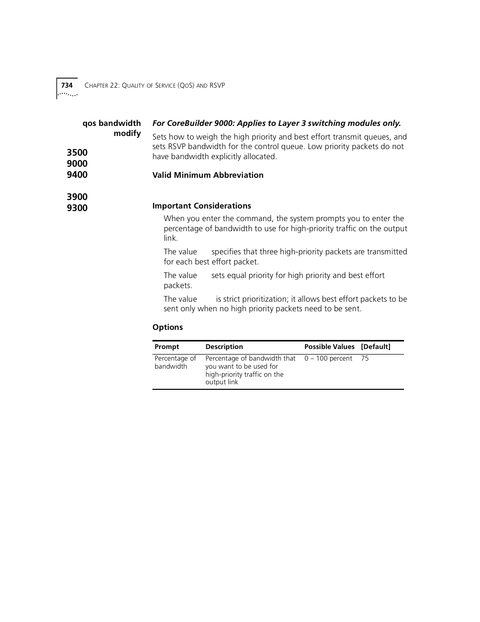 Qos bandwidth modify | 3Com 3500 User Manual | Page 734 / 784