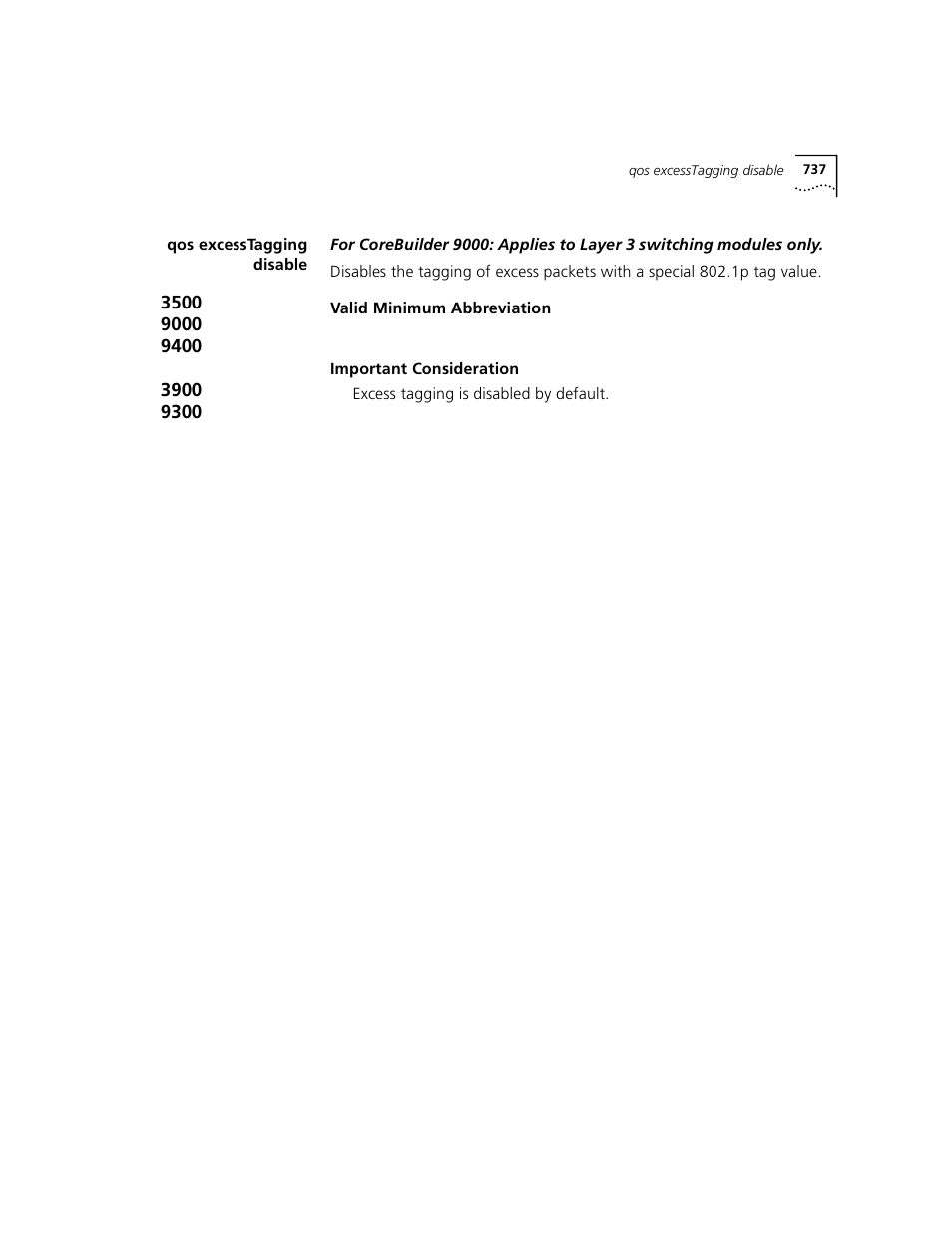 Qos excesstagging disable | 3Com 3500 User Manual | Page 737 / 784