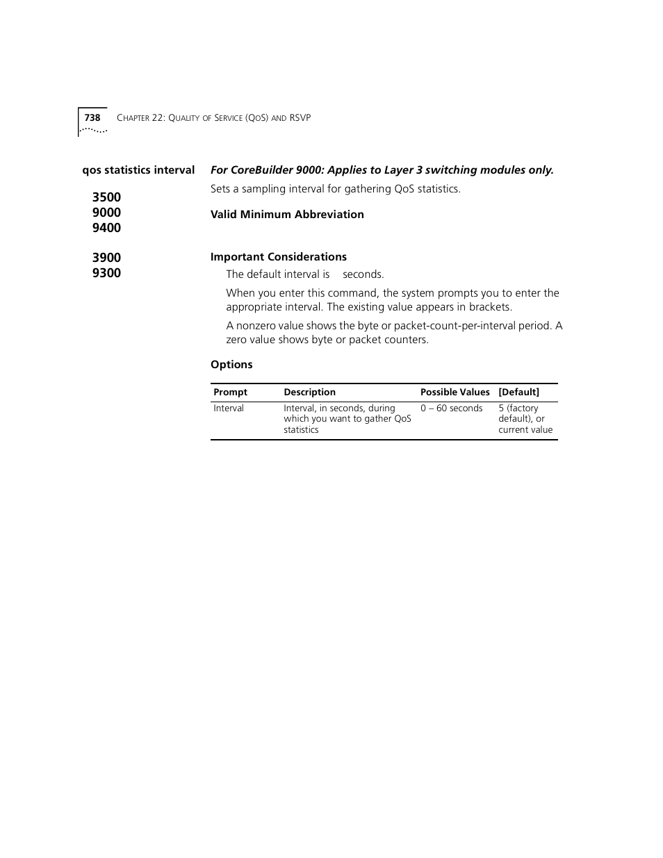 Qos statistics interval | 3Com 3500 User Manual | Page 738 / 784
