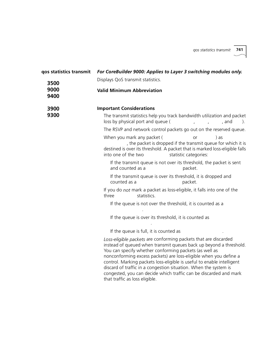 Qos statistics transmit | 3Com 3500 User Manual | Page 741 / 784