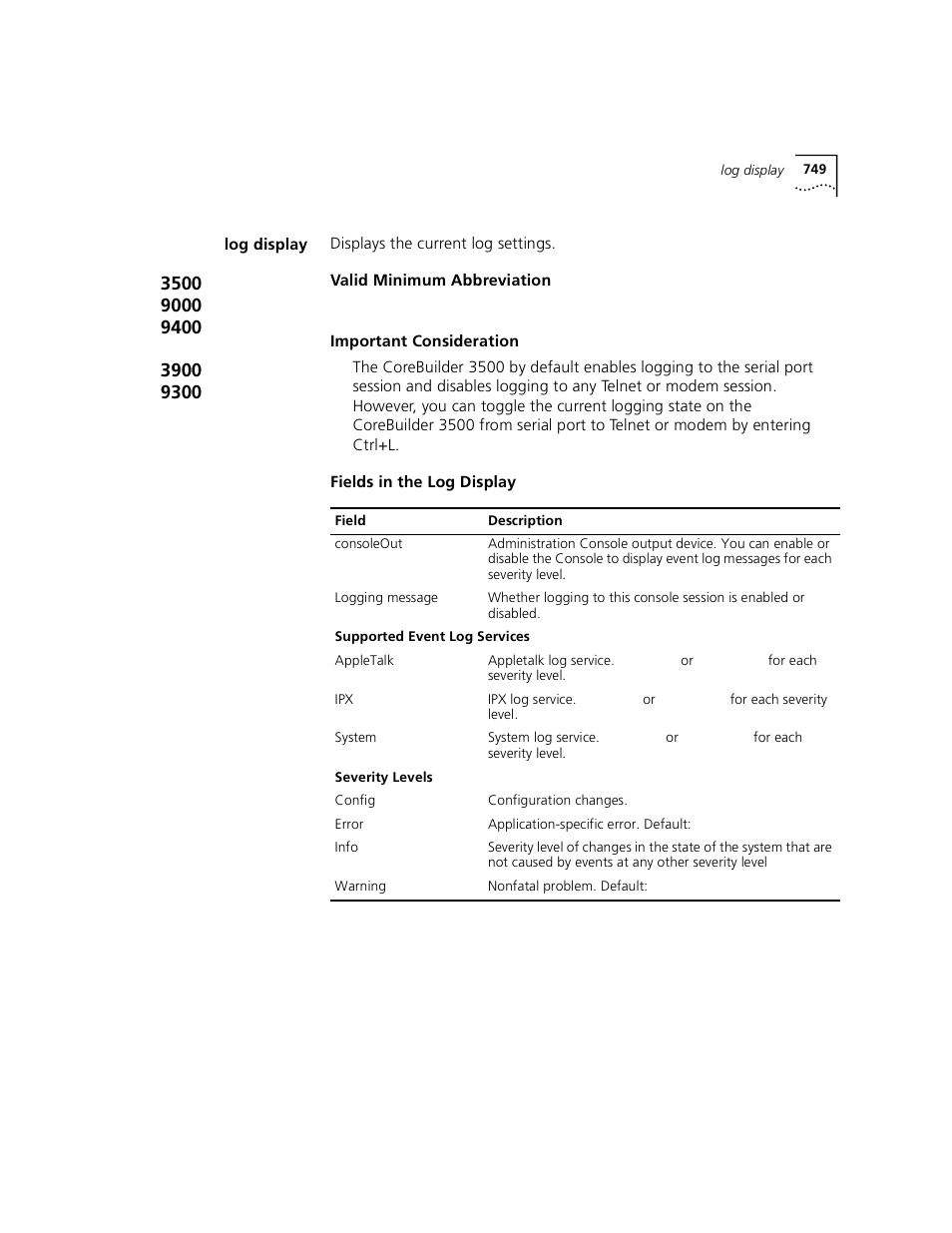 Log display | 3Com 3500 User Manual | Page 749 / 784