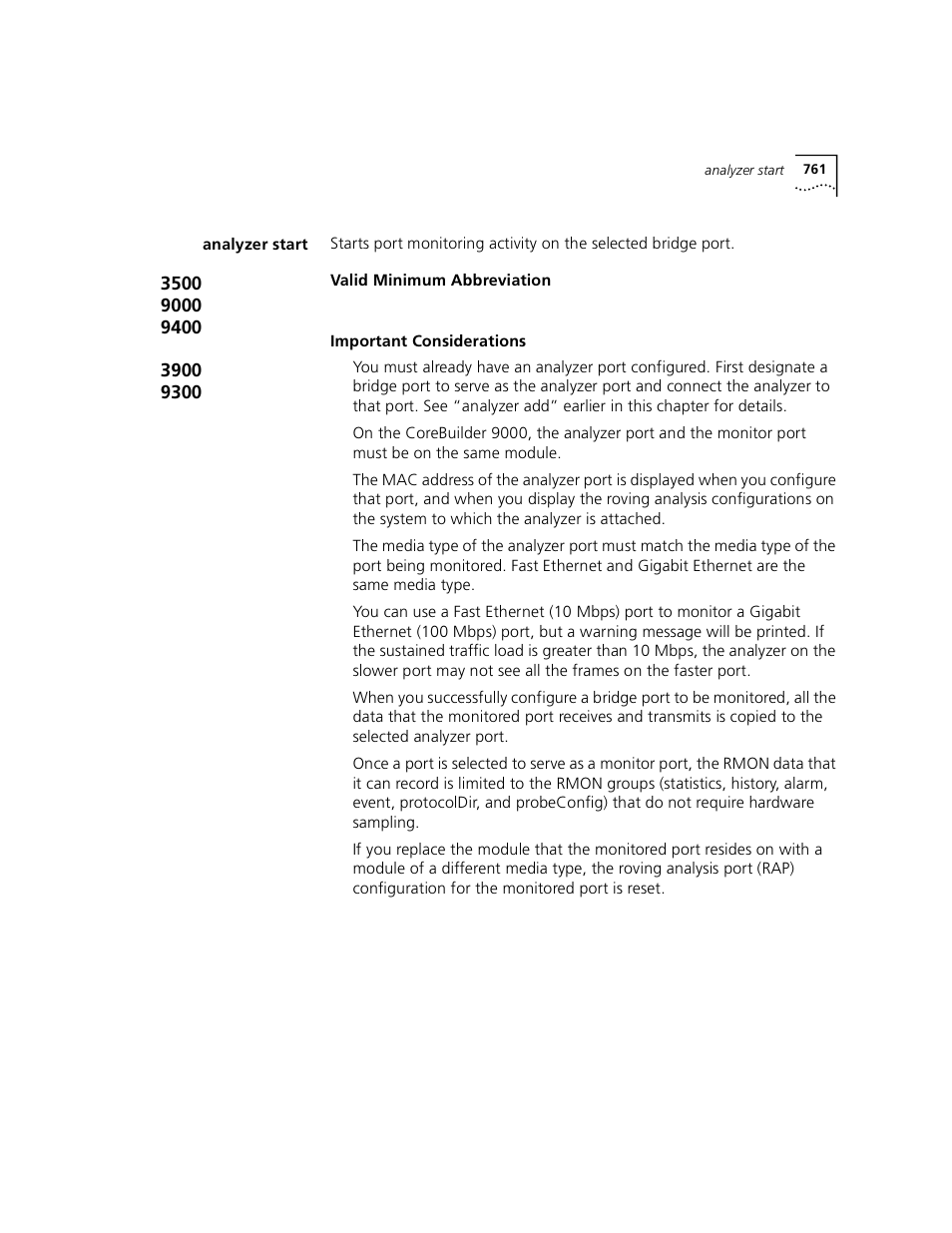 Analyzer start | 3Com 3500 User Manual | Page 761 / 784