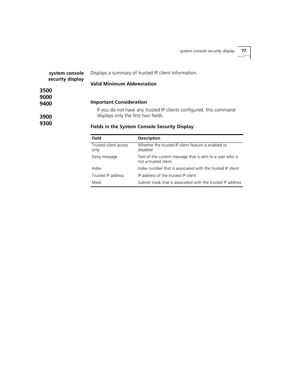 System console security display | 3Com 3500 User Manual | Page 77 / 784