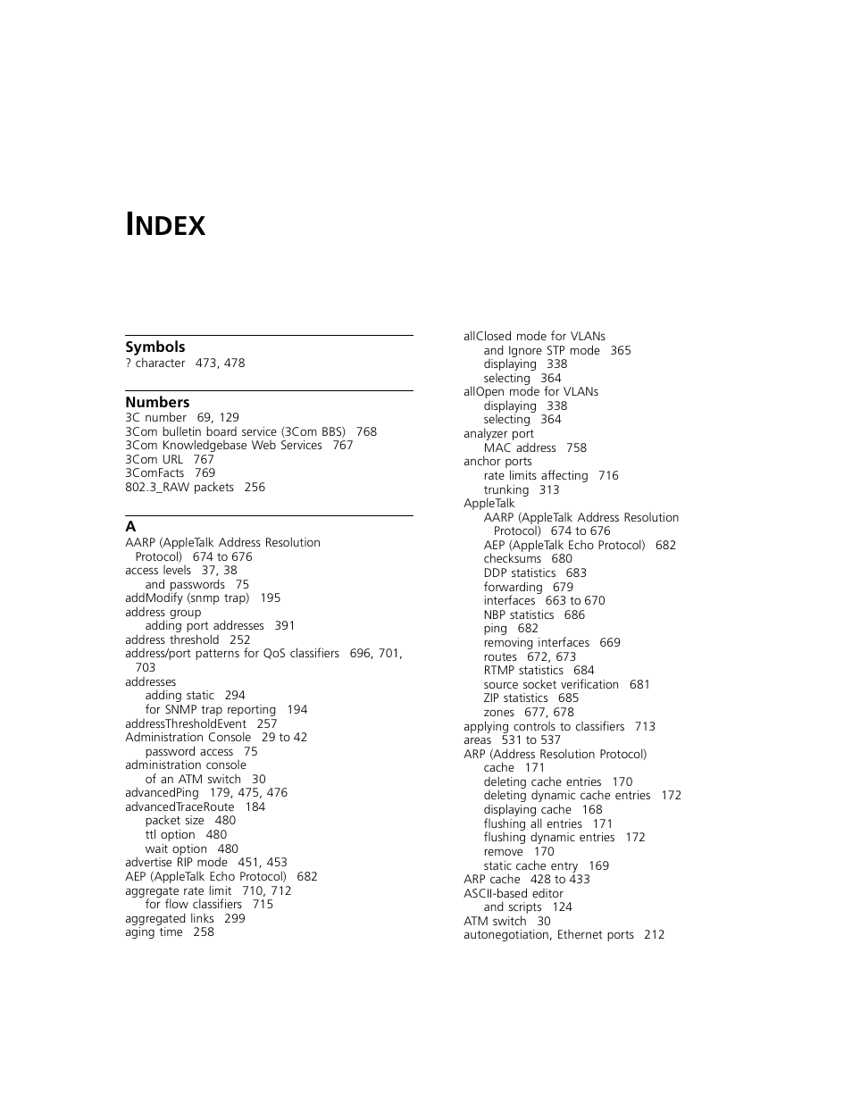 Index, Ndex | 3Com 3500 User Manual | Page 773 / 784