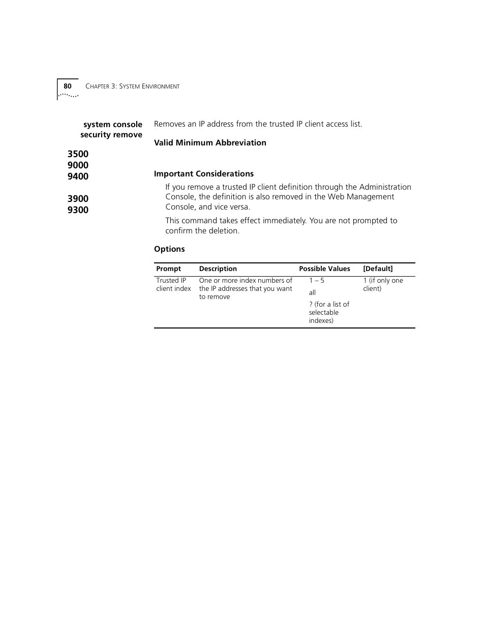 System console security remove | 3Com 3500 User Manual | Page 80 / 784