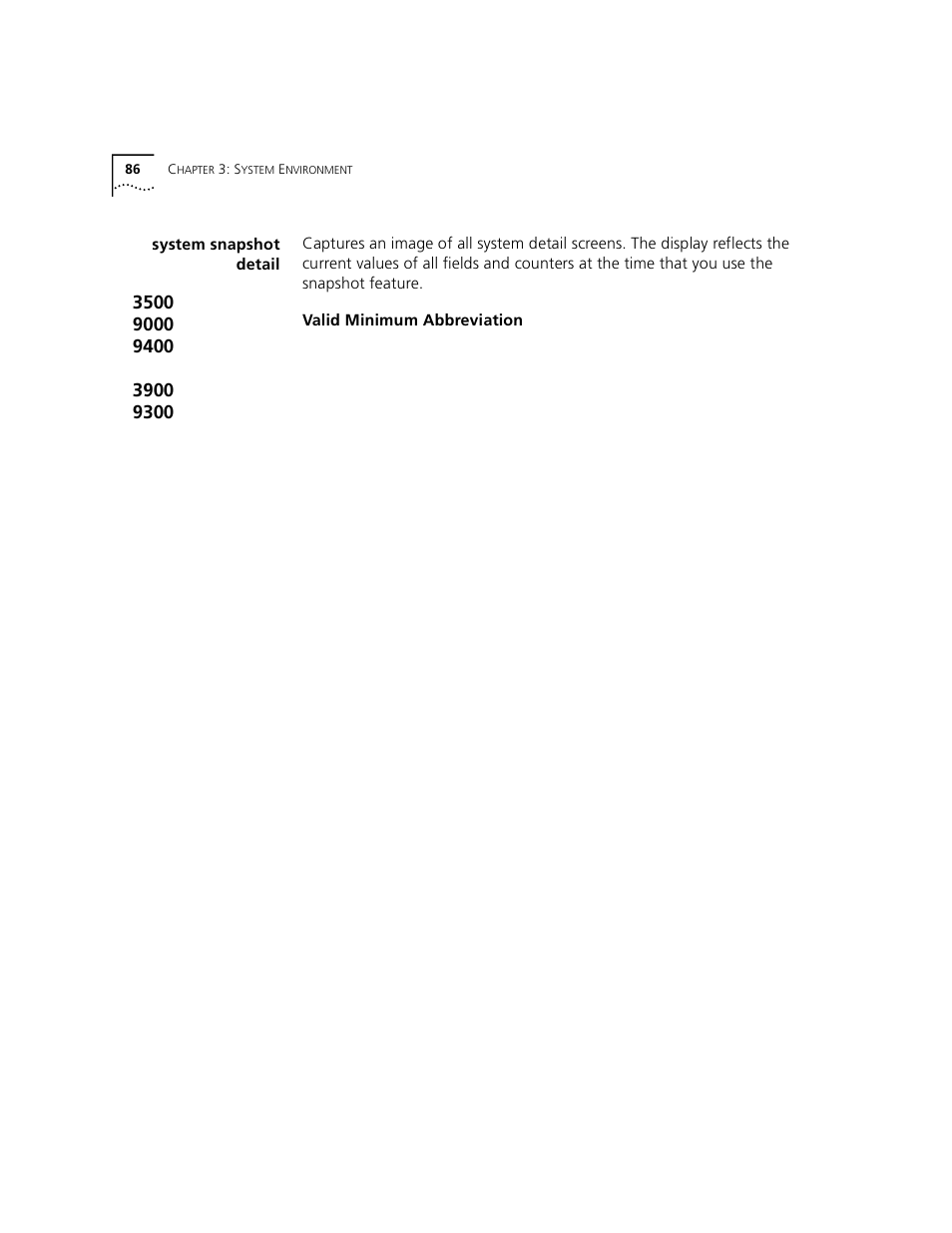 System snapshot detail | 3Com 3500 User Manual | Page 86 / 784