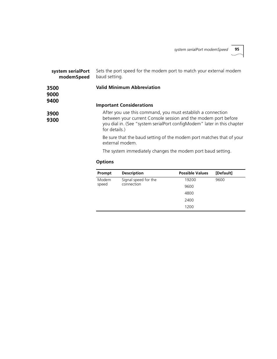 System serialport modemspeed | 3Com 3500 User Manual | Page 95 / 784