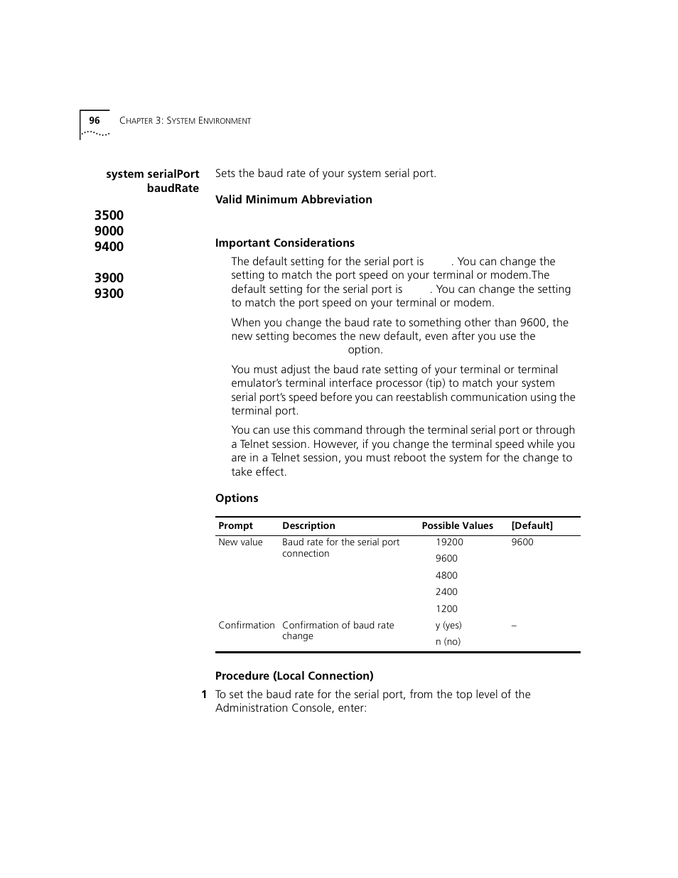 System serialport baudrate | 3Com 3500 User Manual | Page 96 / 784