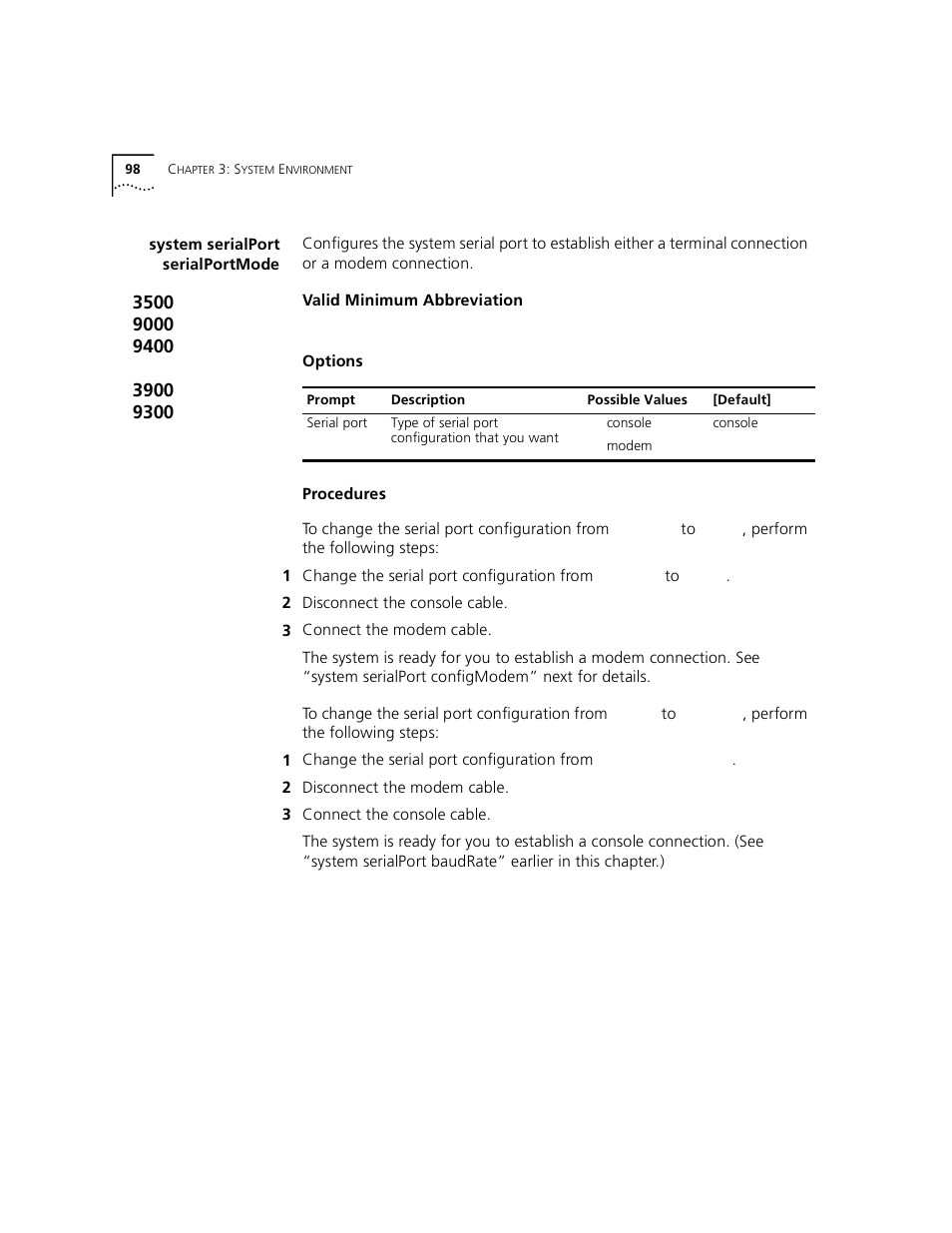 System serialport serialportmode | 3Com 3500 User Manual | Page 98 / 784