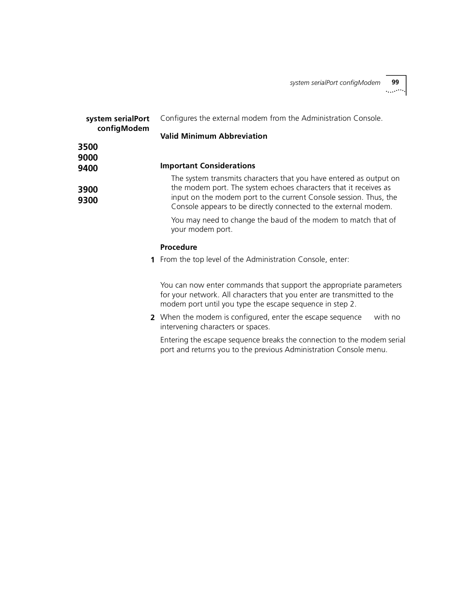 System serialport configmodem | 3Com 3500 User Manual | Page 99 / 784