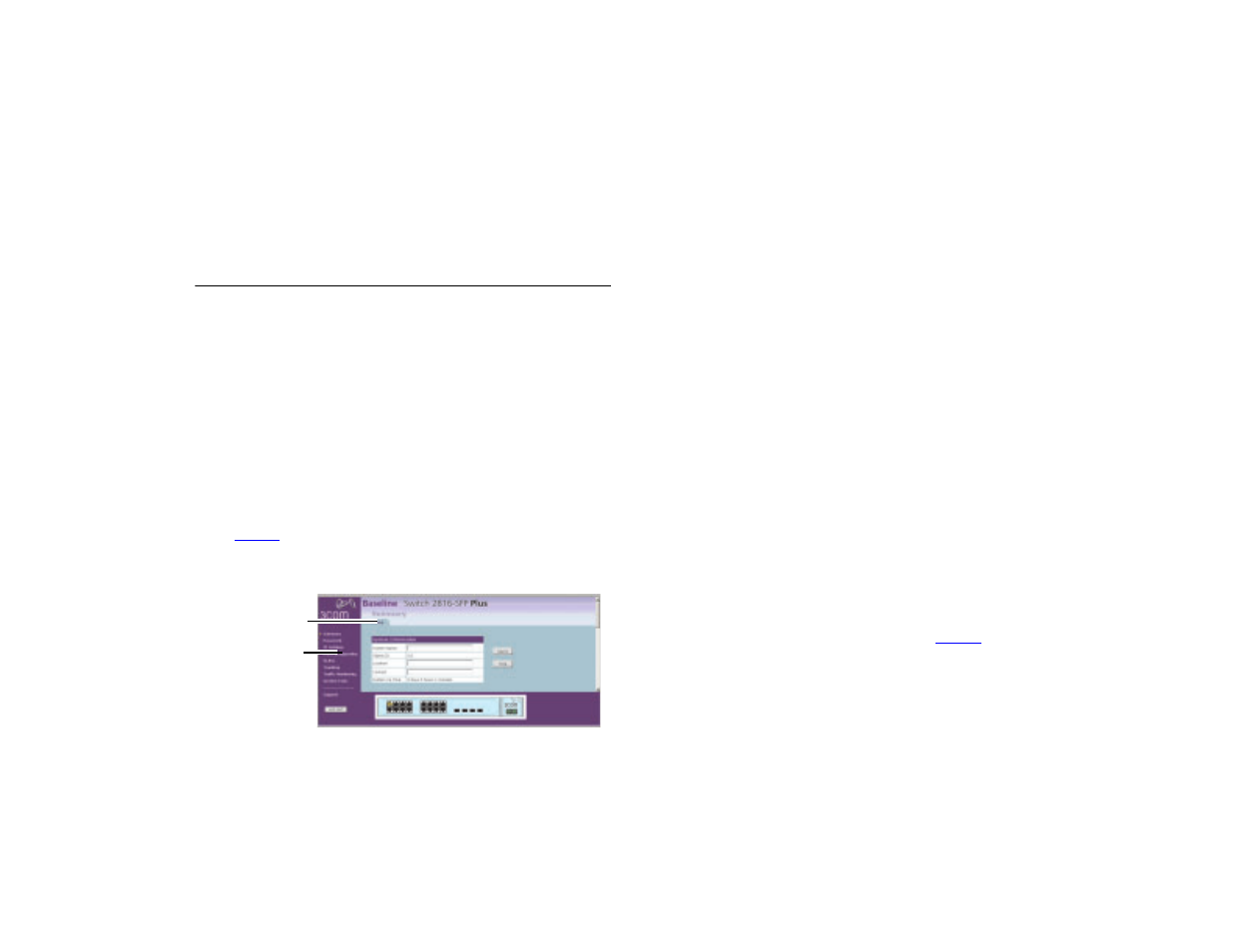 Switch configuration, Main menu, Option tabs | Witch, Onfiguration | 3Com 2816-SFP Plus (3C16485) User Manual | Page 21 / 66