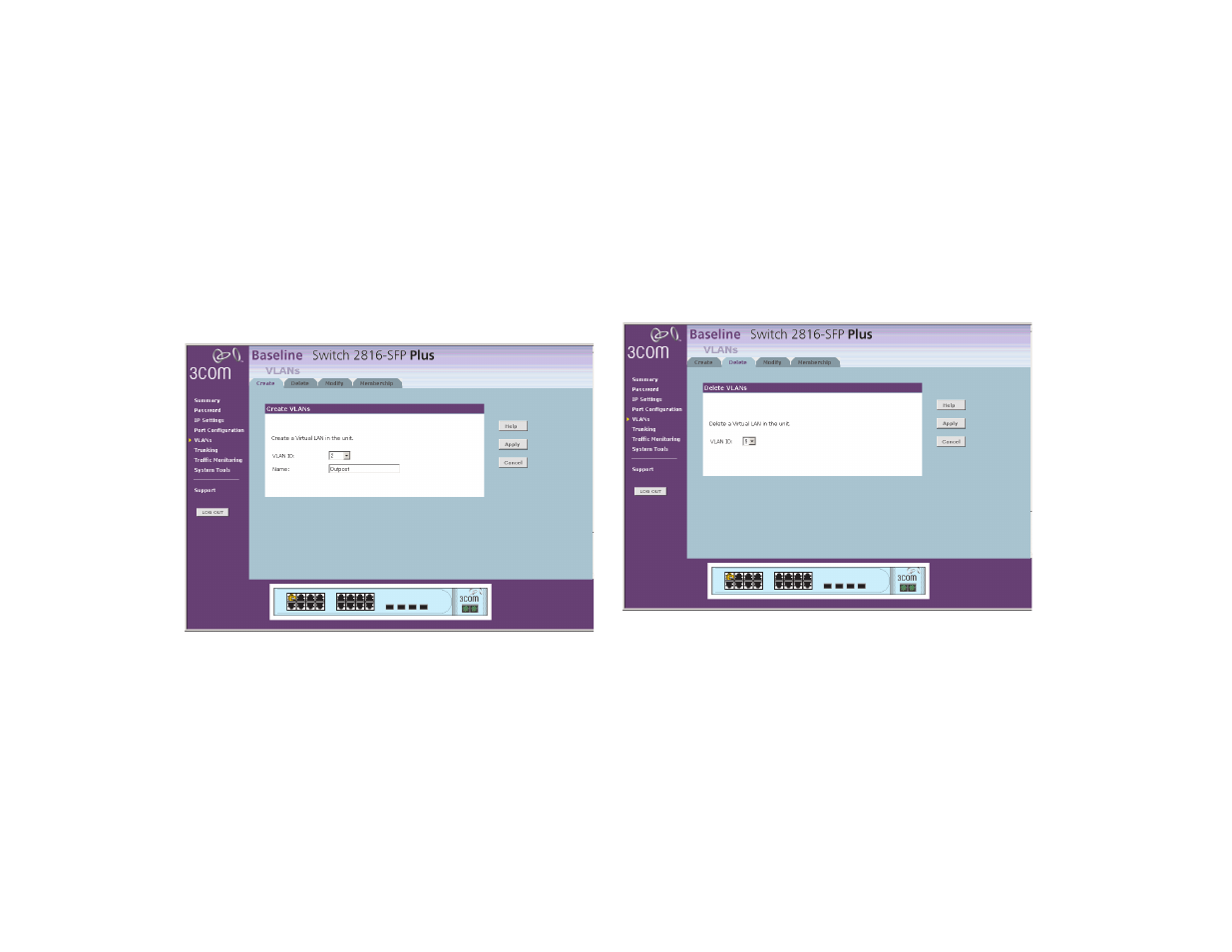 Create vlans, Delete vlans | 3Com 2816-SFP Plus (3C16485) User Manual | Page 28 / 66