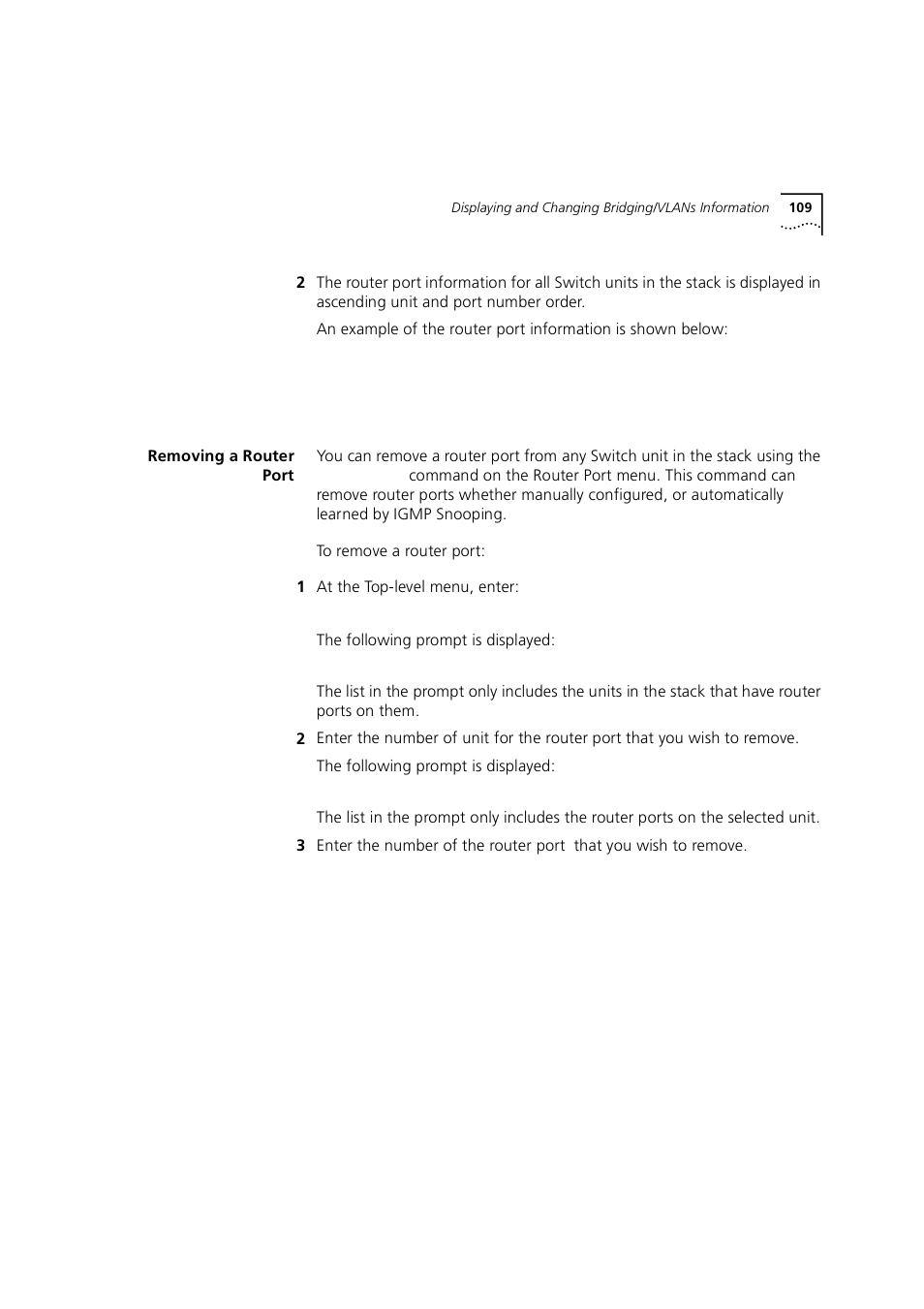 Removing a router port | 3Com 1100 User Manual | Page 109 / 248