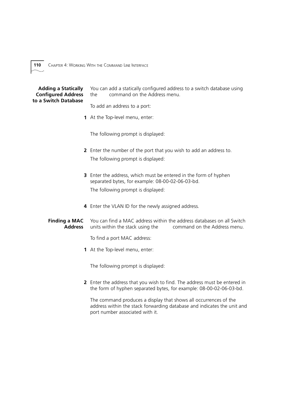 Finding a mac address | 3Com 1100 User Manual | Page 110 / 248
