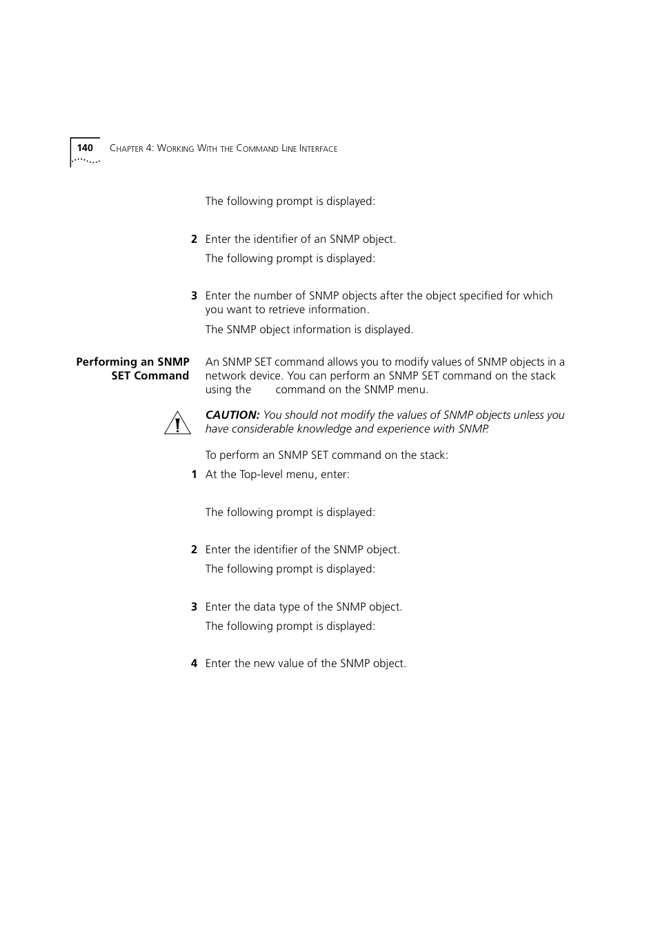 Performing an snmp set command | 3Com 1100 User Manual | Page 140 / 248