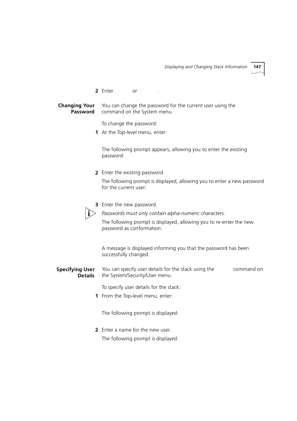 Changing your password, Specifying user details, Changing your passwor | 3Com 1100 User Manual | Page 147 / 248