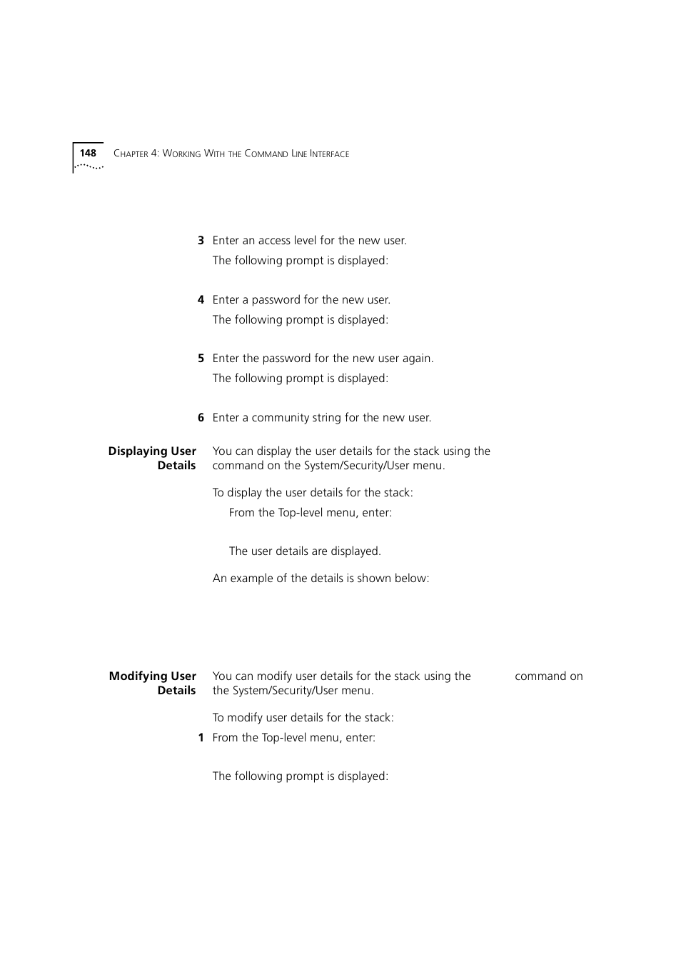 Displaying user details, Modifying user details | 3Com 1100 User Manual | Page 148 / 248