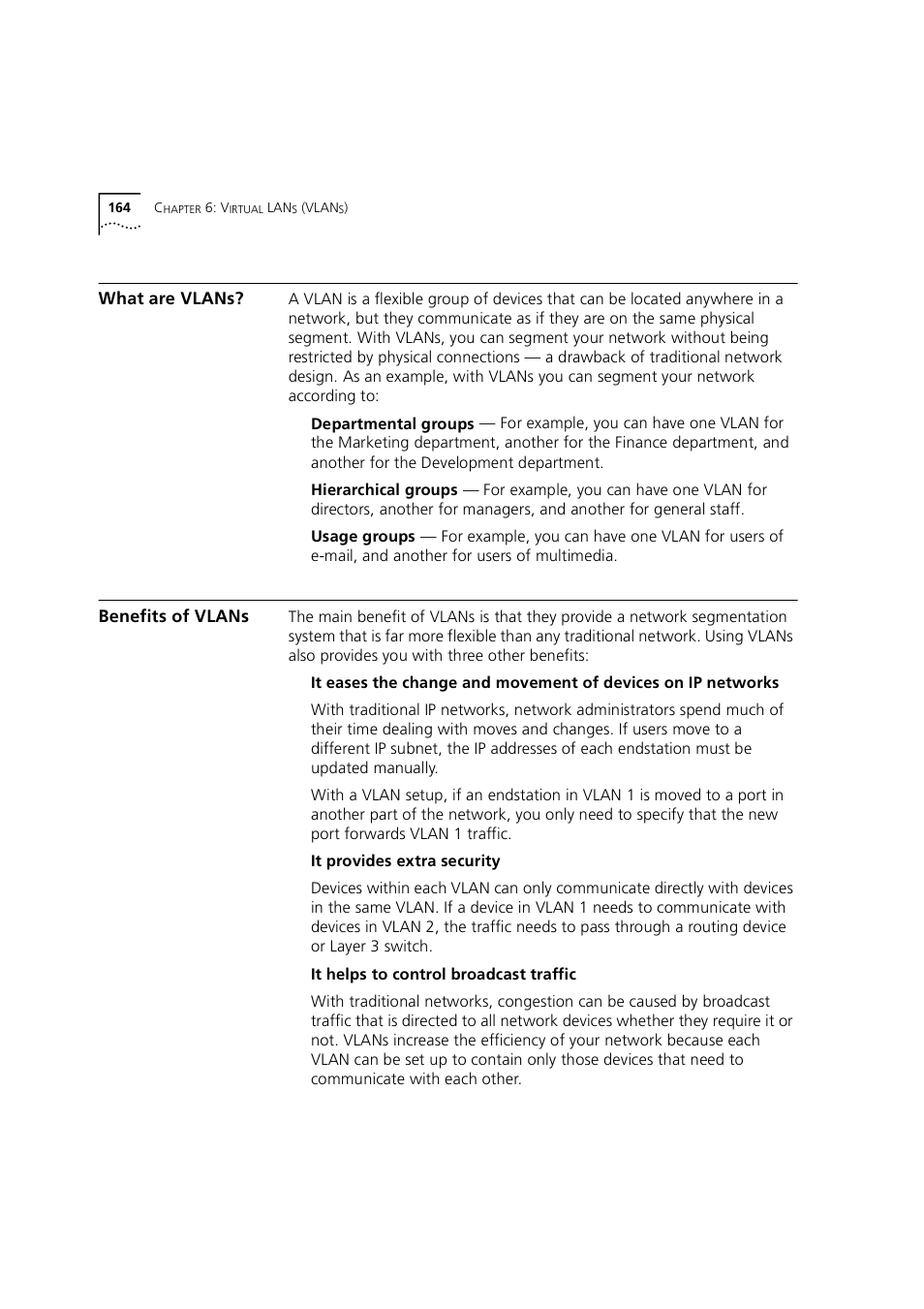 What are vlans, Benefits of vlans | 3Com 1100 User Manual | Page 164 / 248