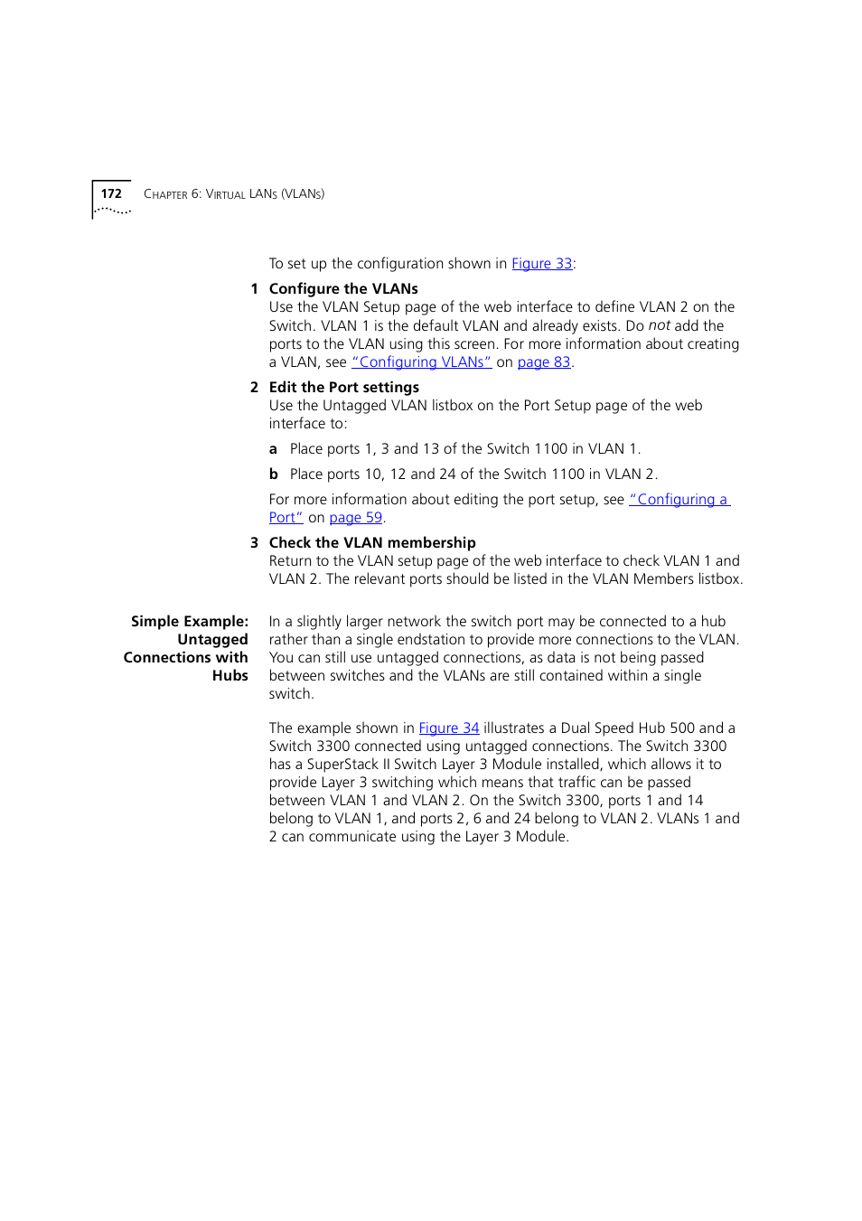 Simple example: untagged connections with hubs | 3Com 1100 User Manual | Page 172 / 248