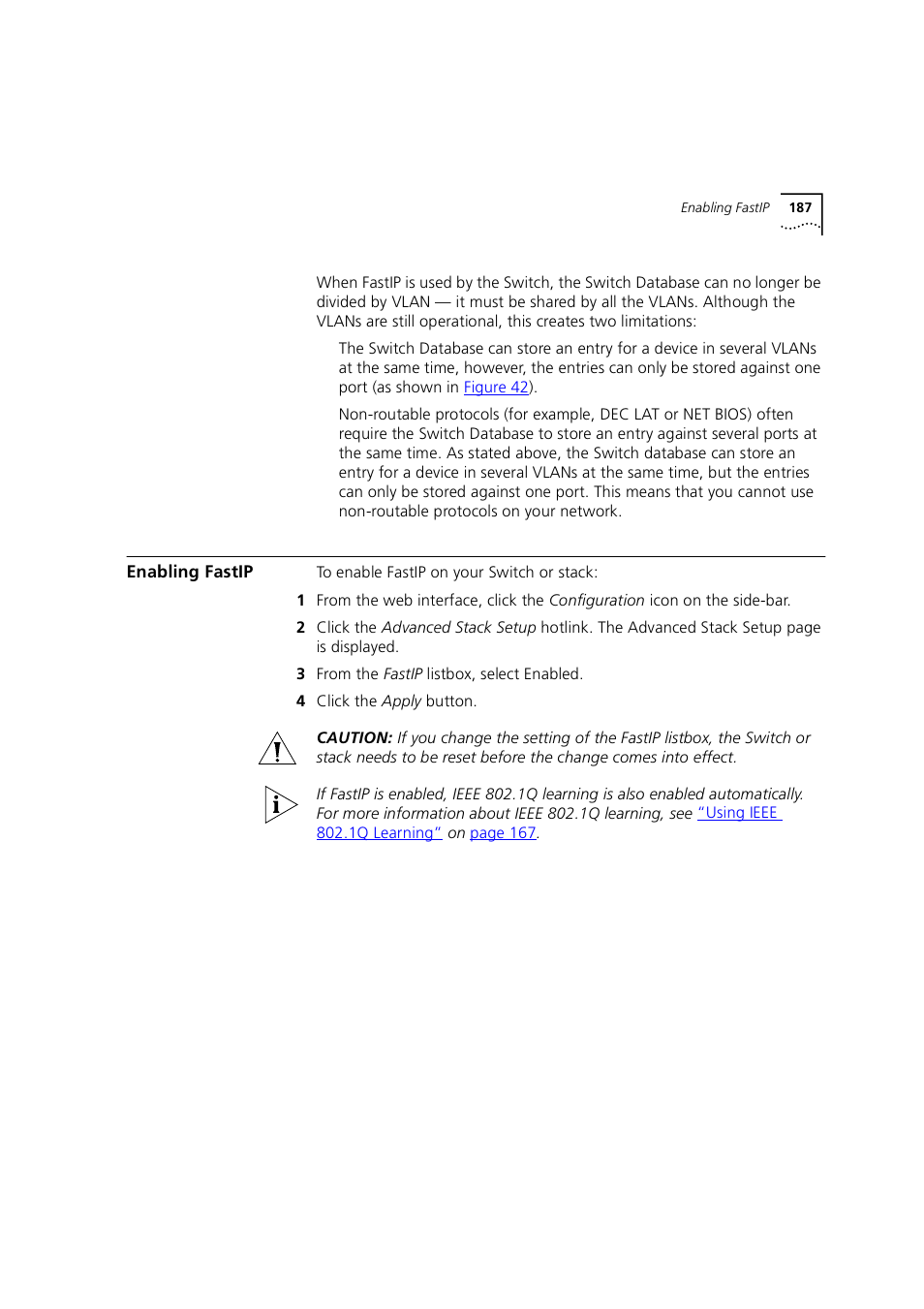 Enabling fastip, The audit log | 3Com 1100 User Manual | Page 187 / 248