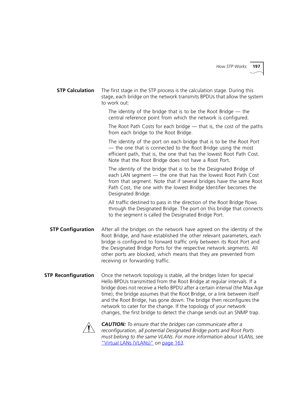 Stp calculation, Stp configuration, Stp reconfiguration | 3Com 1100 User Manual | Page 197 / 248