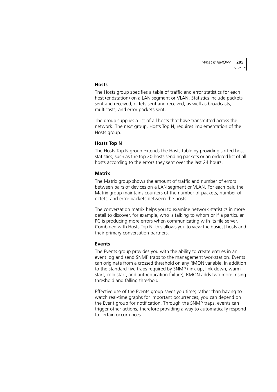 Hosts, Hosts top n, Matrix | Events | 3Com 1100 User Manual | Page 205 / 248