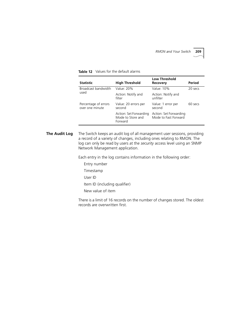 The audit log | 3Com 1100 User Manual | Page 209 / 248
