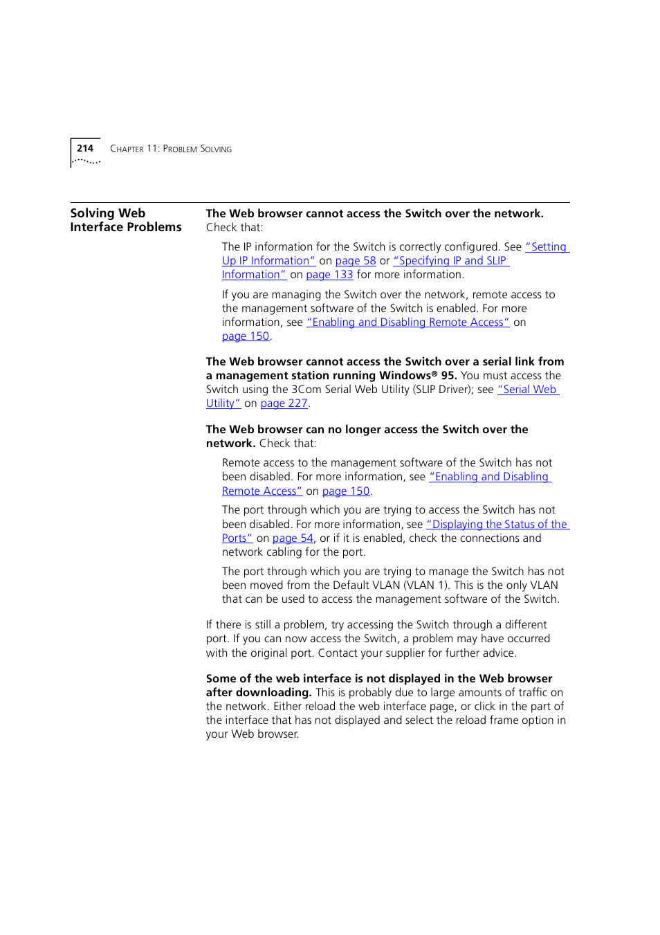 Solving web interface problems, Solving web, Interface problems | Solving web interface, Problems, Solving web interface problem | 3Com 1100 User Manual | Page 214 / 248