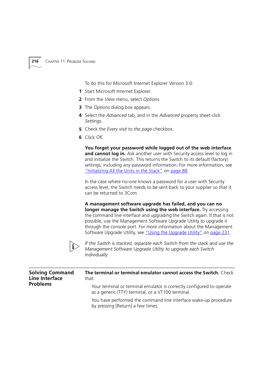 Solving command line interface problems, Solving command line interface problem | 3Com 1100 User Manual | Page 216 / 248