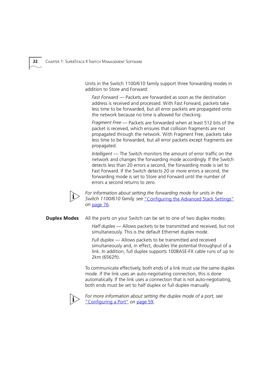 Duplex modes | 3Com 1100 User Manual | Page 22 / 248