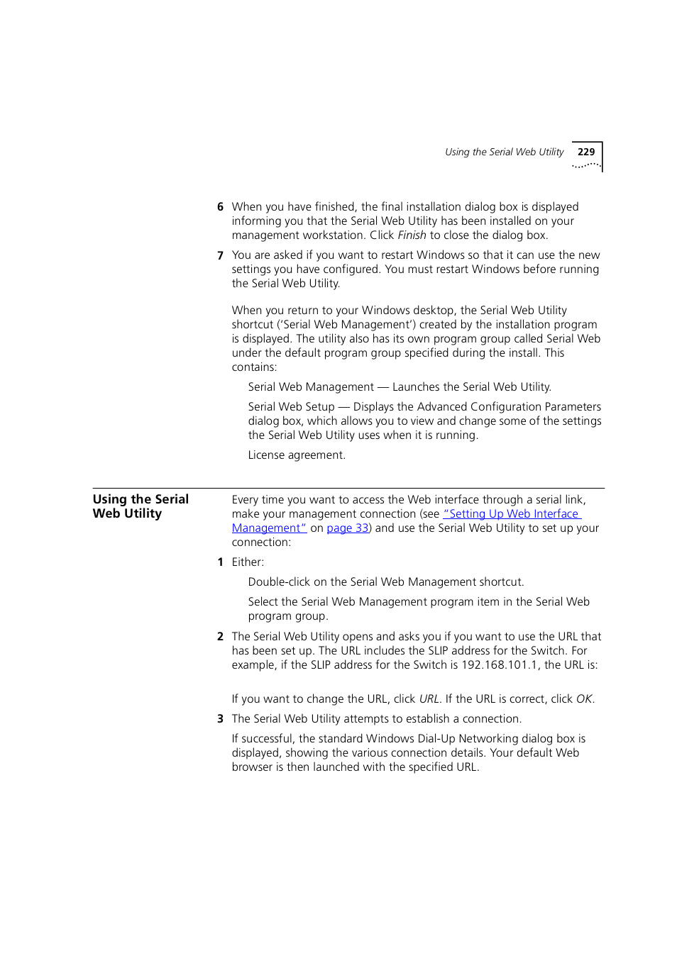 Using the serial web utility | 3Com 1100 User Manual | Page 229 / 248