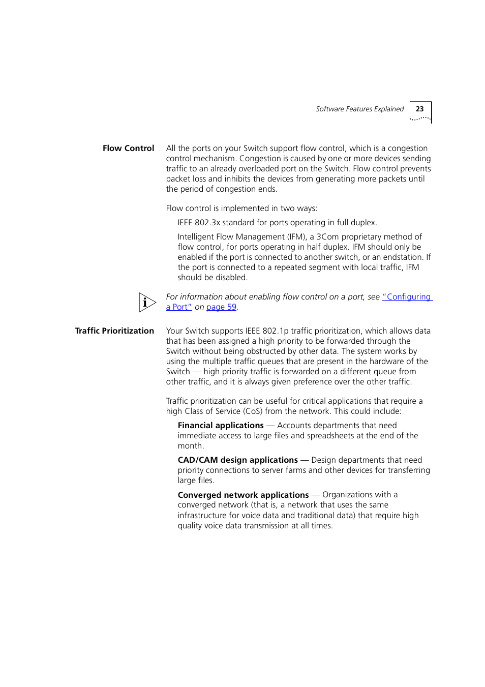 Flow control, Traffic prioritization | 3Com 1100 User Manual | Page 23 / 248